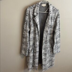 MELLODAY black & White Knit Open-Front long jacket size large